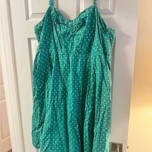 Retro Chic Green Ruched Camisole Dress